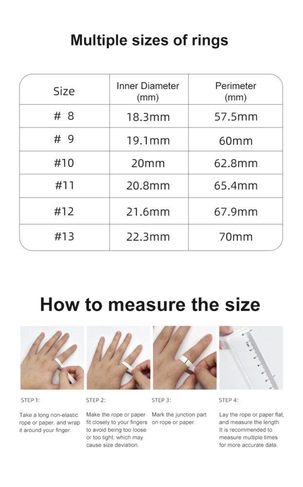 جدول سایز بندی حلقه هوشمند